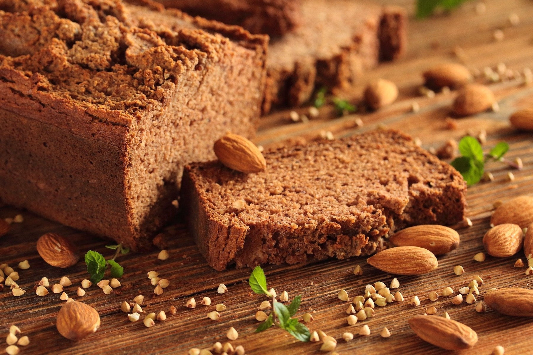 Bread without gluten along with one piece sliced