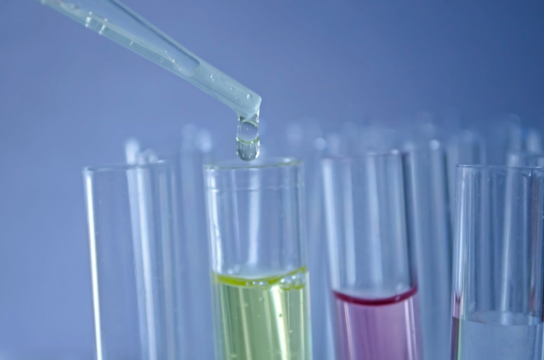 Glass recipients getting liquid of different colors