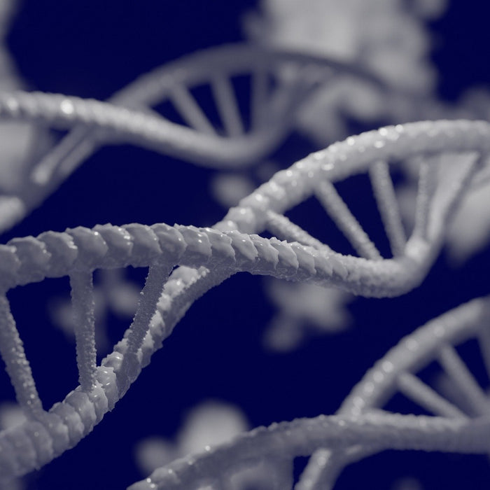 White DNA representation on a blue background