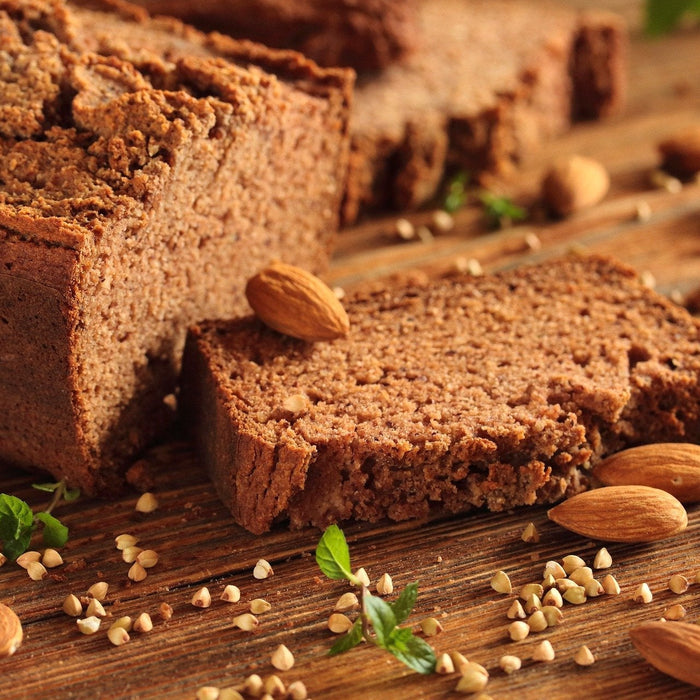 Bread without gluten along with one piece sliced