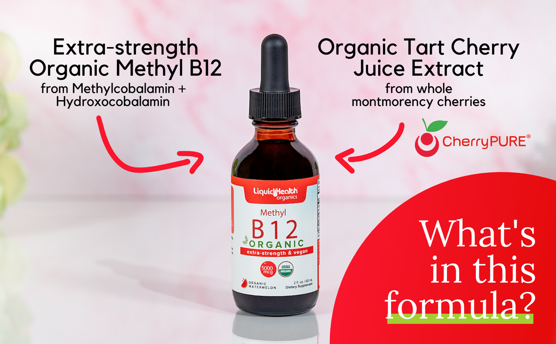 Organic Vitamin B12, Pure Methyl B12 Drops, Extra Strength & Vegan 5,000 mcg